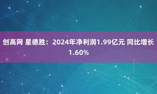创高网 星德胜：2024年净利润1.99亿元 同比增长1.60%